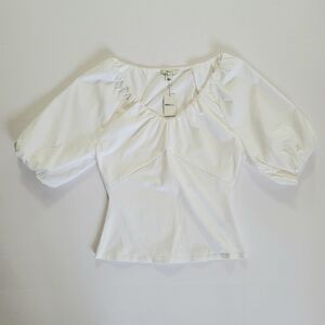 RW&CO White Puff Sleeve V Neck Blouse, Size XS